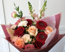Load image into Gallery viewer, Peach and Red Charm bouquet close up