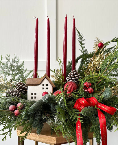 Winter Wonderland Advent Centrepiece with red accents