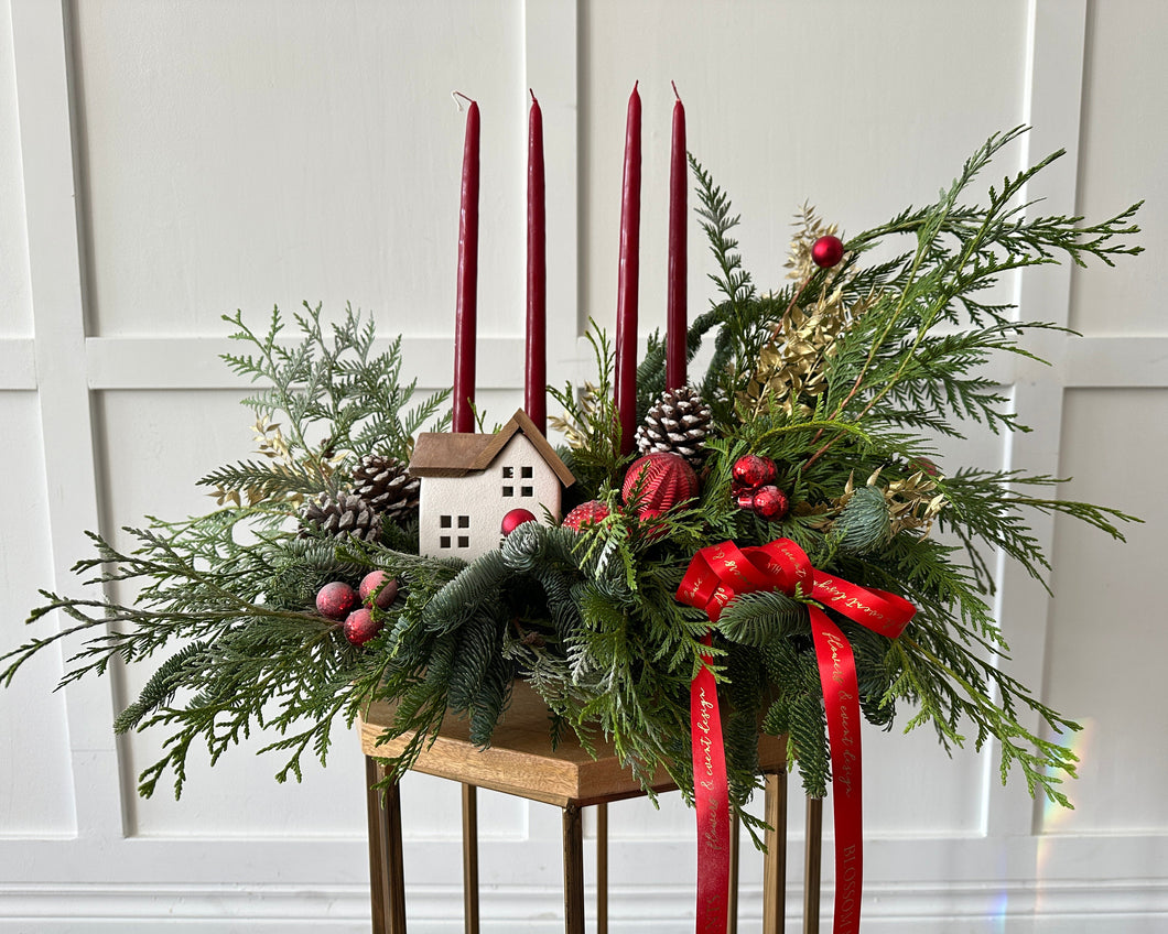 Winter Wonderland Advent Centrepiece with red accents
