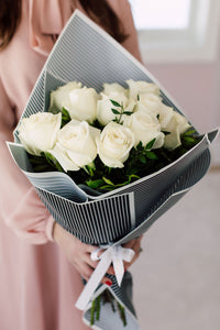 CHANEL Style Dozen White Roses