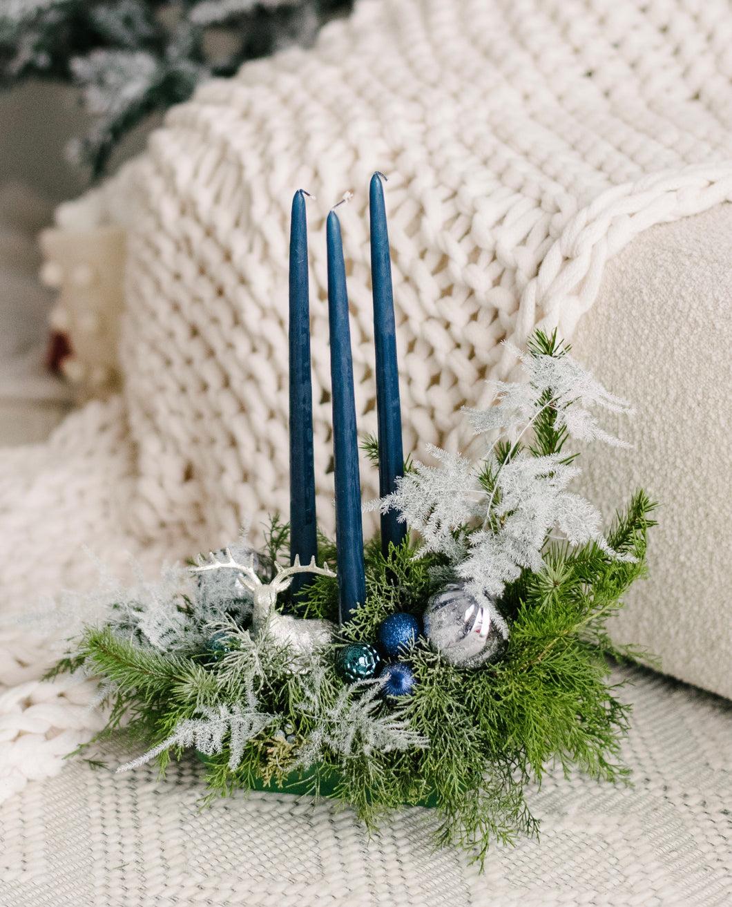Trio Candle in Navy Blue Table Centerpiece